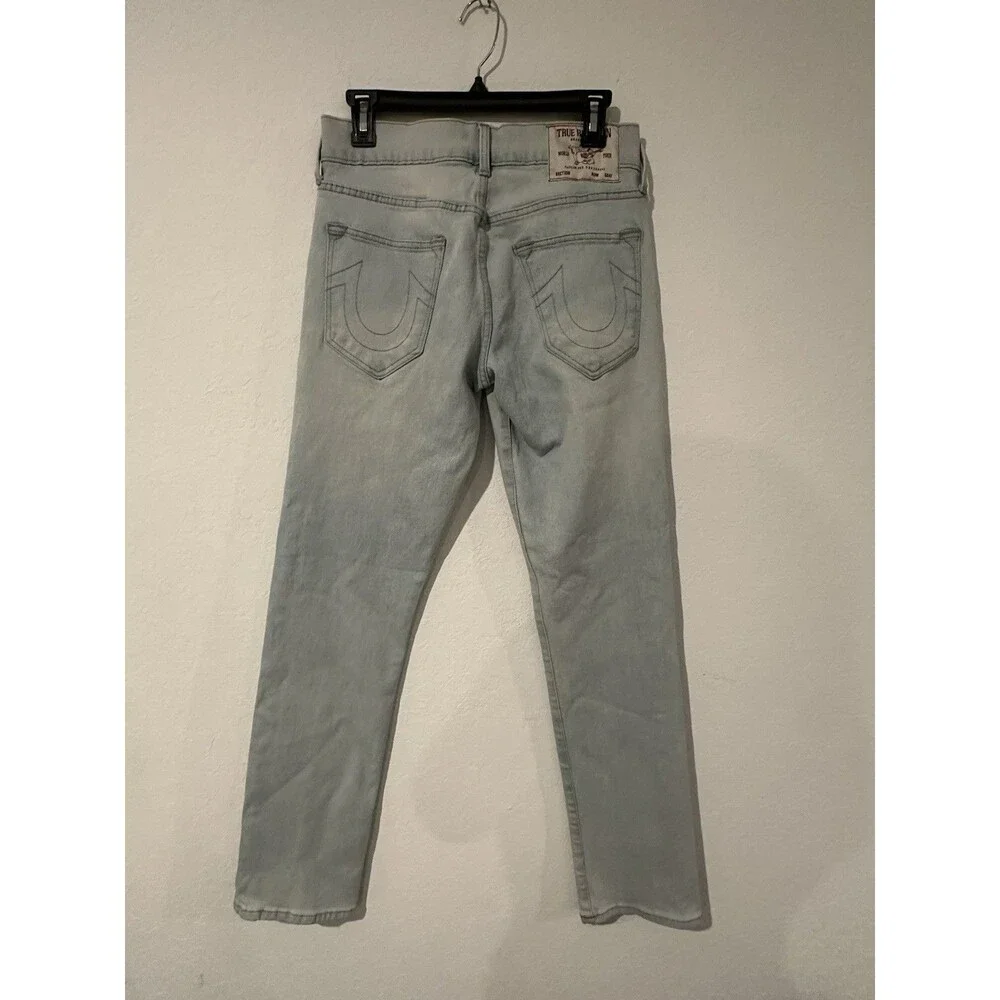 True Religion Men's Blue Jeans Ricky Relaxed Straight Size 32 Light Blue Denim